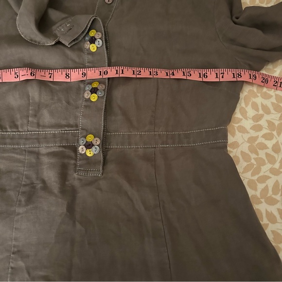 Boden Brown Linen Long Sleeve Floral Button Detail Lightweight Dress/Tunic 10 - Picture 13 of 14